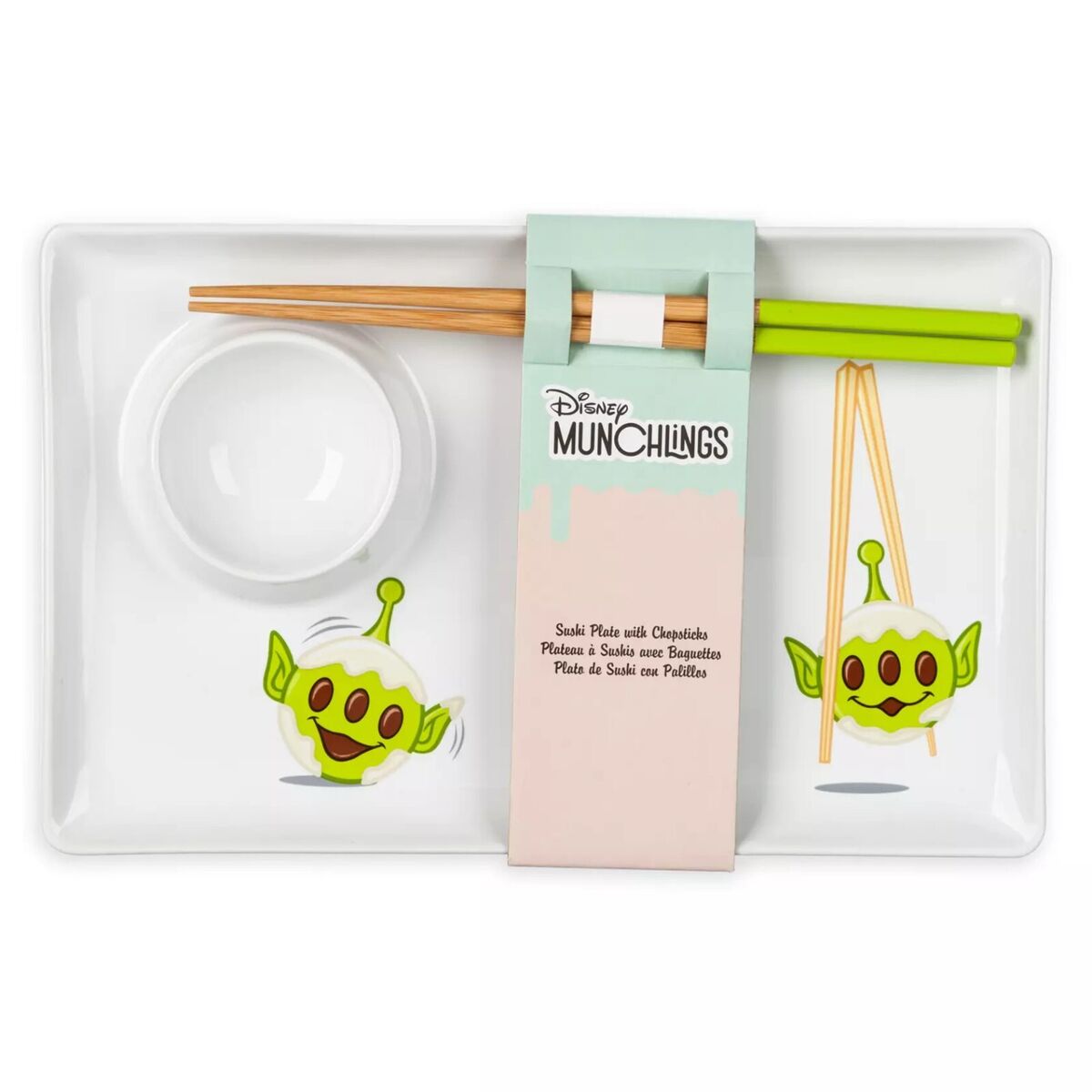 Disney Parks Munchlings Toy Story Alien Sushi Plate and Chopsticks LGM Mochi