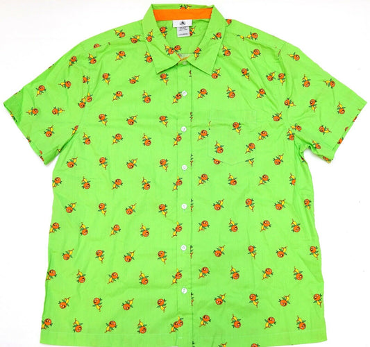 Disney Parks Epcot Green Orange Bird Men's Woven Button Down Shirt