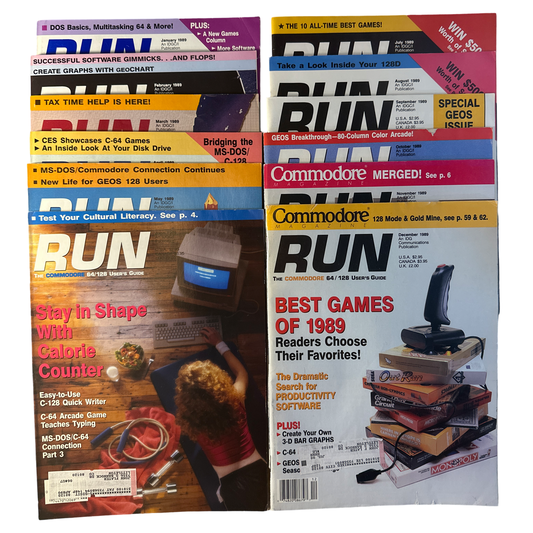 Commodore Run Magazine 1989 Back Issue(s) C64 C128 VIC-20 Commodore 64 Magazine