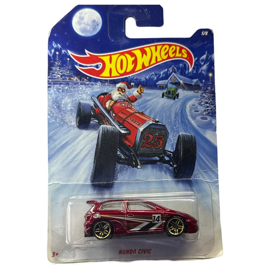 2014 Hot Wheels Honda Civic Holiday Hot Rods Christmas Santa Red