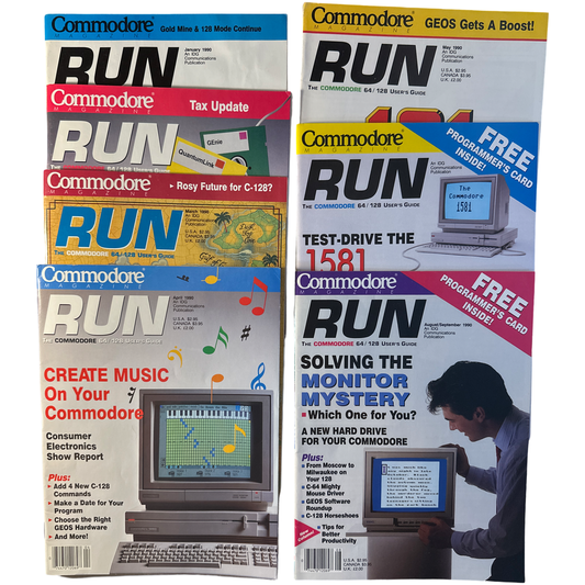 Commodore Run Magazine 1990 Back Issue(s) C64 C128 VIC-20 Commodore 64 Magazine