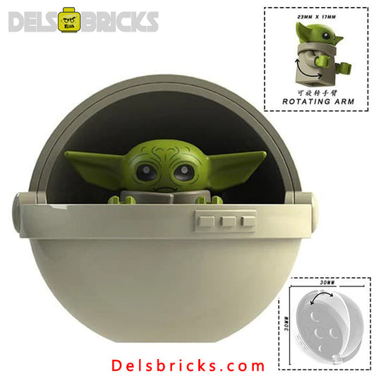 Grogu in Hovering crib Baby Yoda Lego Star Wars Minifigures Custom toys