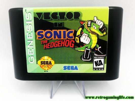 Vector the Crocodile in Sonic the Hedgehog Sega Genesis Game Cart Repro